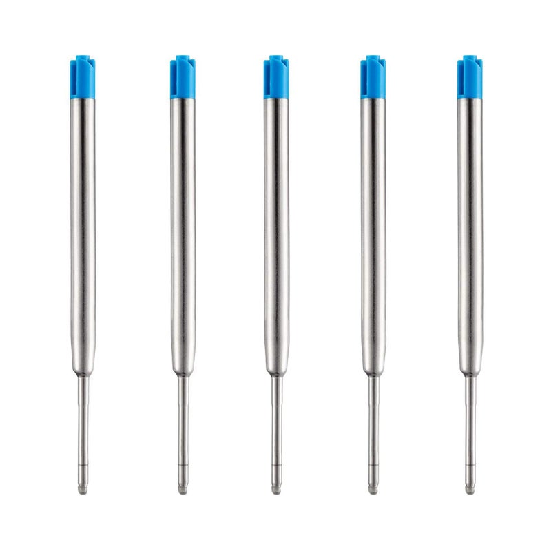 DunBong Blue Ink Refill Pack of 5, Replaceable Ballpoint Pen Refills, Medium Point Metal Refill (Blue) - Image 1